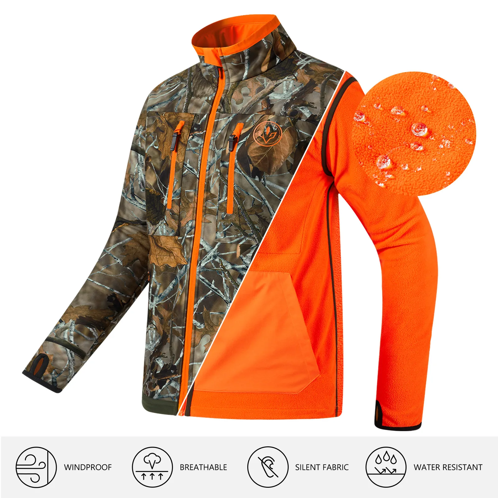 BASSDASH Men&rsquo;s Reversible Insulated Hunting Jacket Lightweight Silent Water Resistant Windproof Camo Fishing Winter Coat