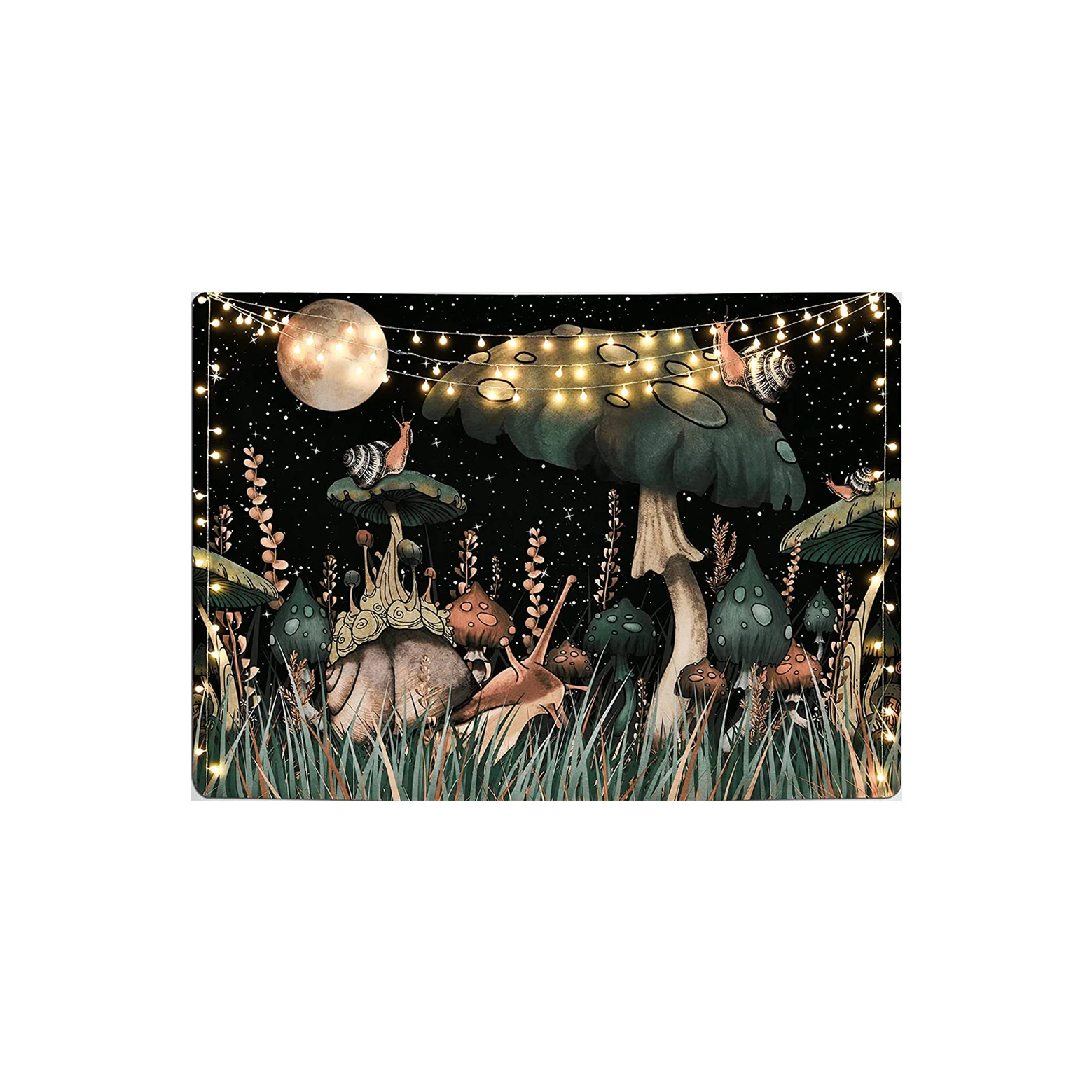 

Mushroom Tapestry for Room, Moon and Stars, Snail Tapestry, Plants and Leaves Tapestry, Wall Hanging for Room