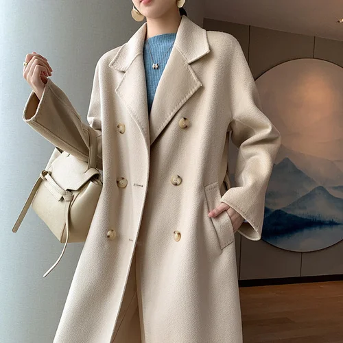 

Winter New 2023 High-end Double-sided Woolen Coat Women's 100% Wool Jacket Women Korean Slim Over-the-knee Ripple Woolen Coat FC