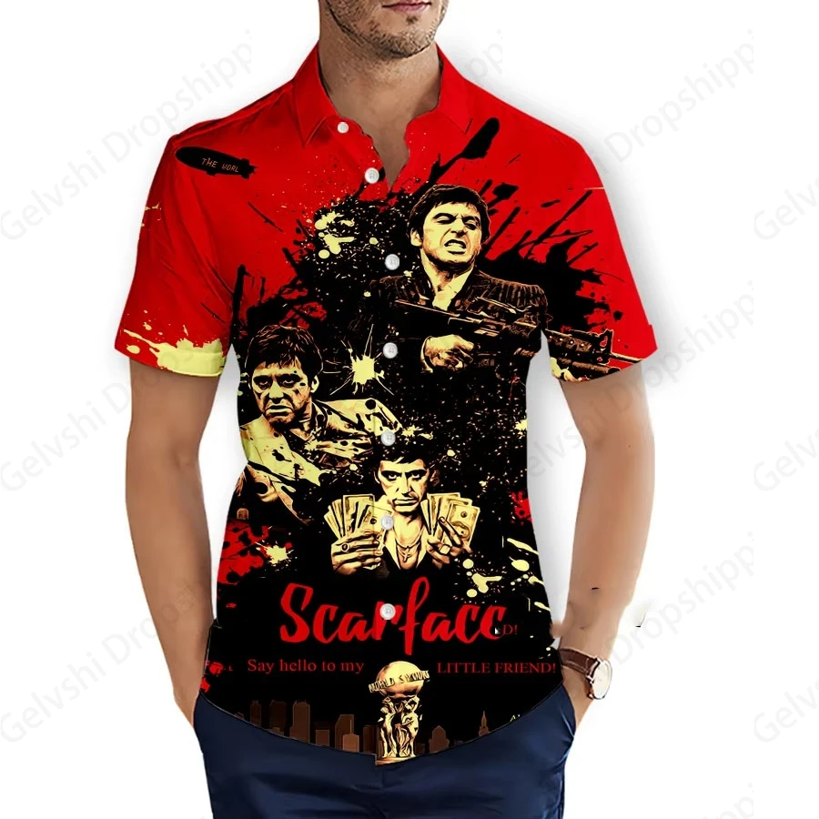 Movie Tony Montana Scarface 3d Print Beach Shirts Short Sleeve Hawaiian Shirts Button Down Blouses Graphic Shirt Camisas Street