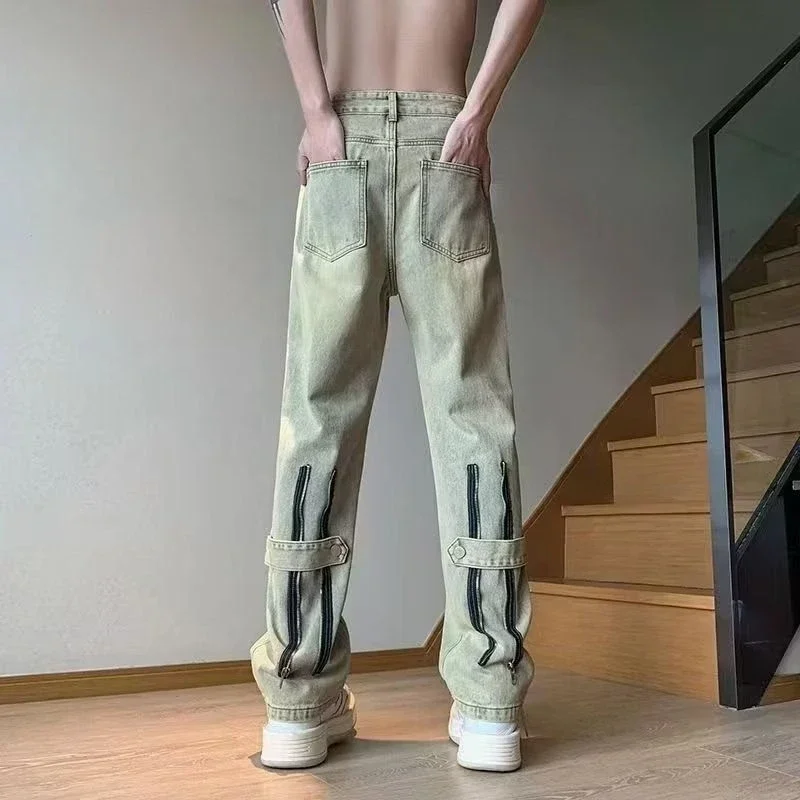 

Trousers Zipper Wide Leg Male Cowboy Pants Straight Jeans for Men Summer Free Shipping Original Goth Autumn Clothing Y2k Vintage