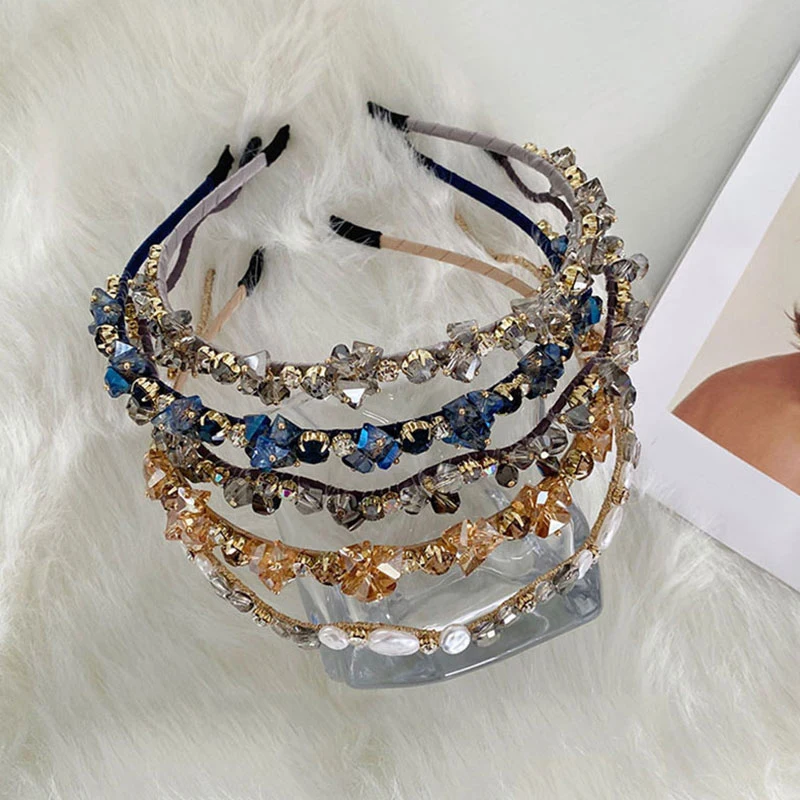 

2022 New Elegant Pearl Rhinestone Hairbands Non-Slip Crystal Flower Women Hair Hoop Headband Bezel Headwear Hair Accessories