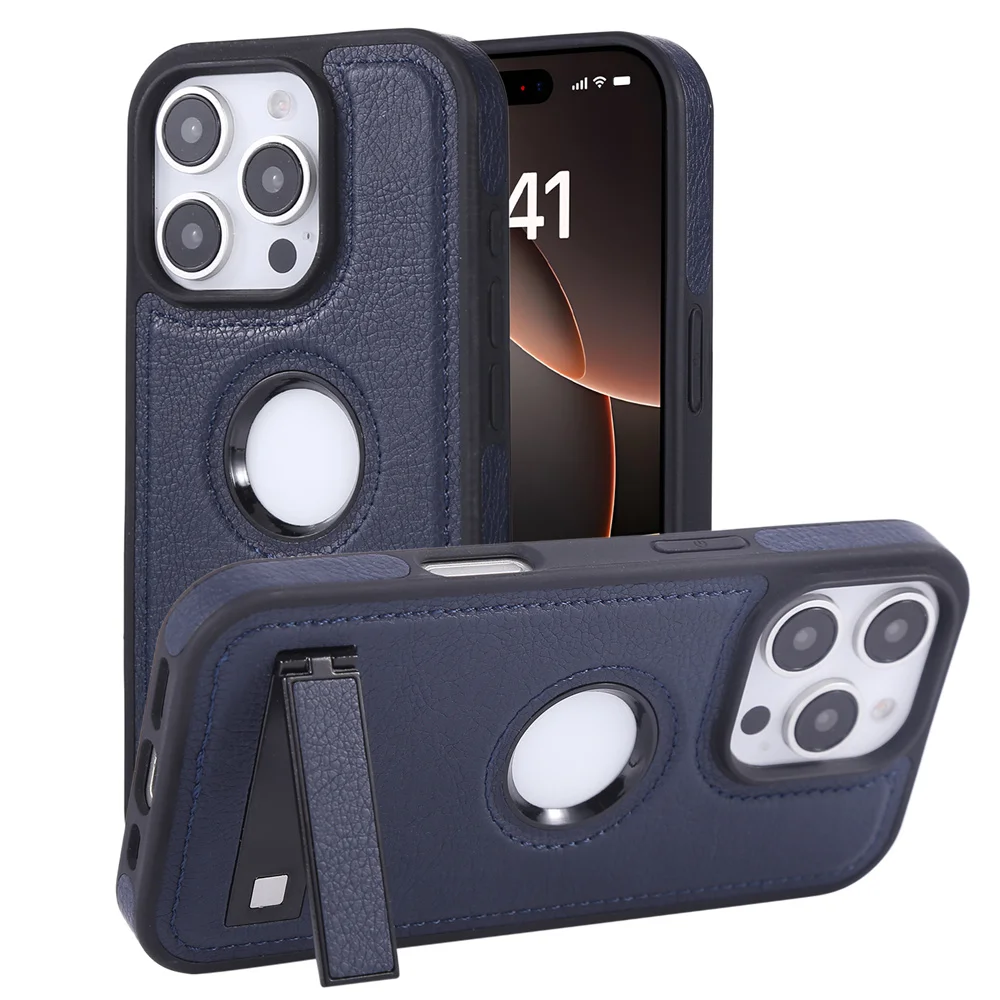 Sleek Invisible Fold Stand Leather Phone Case - Ultra Thin PU Cover with Logo Hole