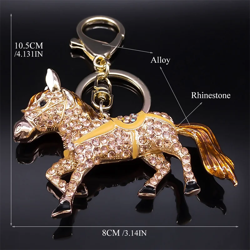 Horse Rhinestone Key Chain Metal Gold Color Key Ring The Gifti Shop