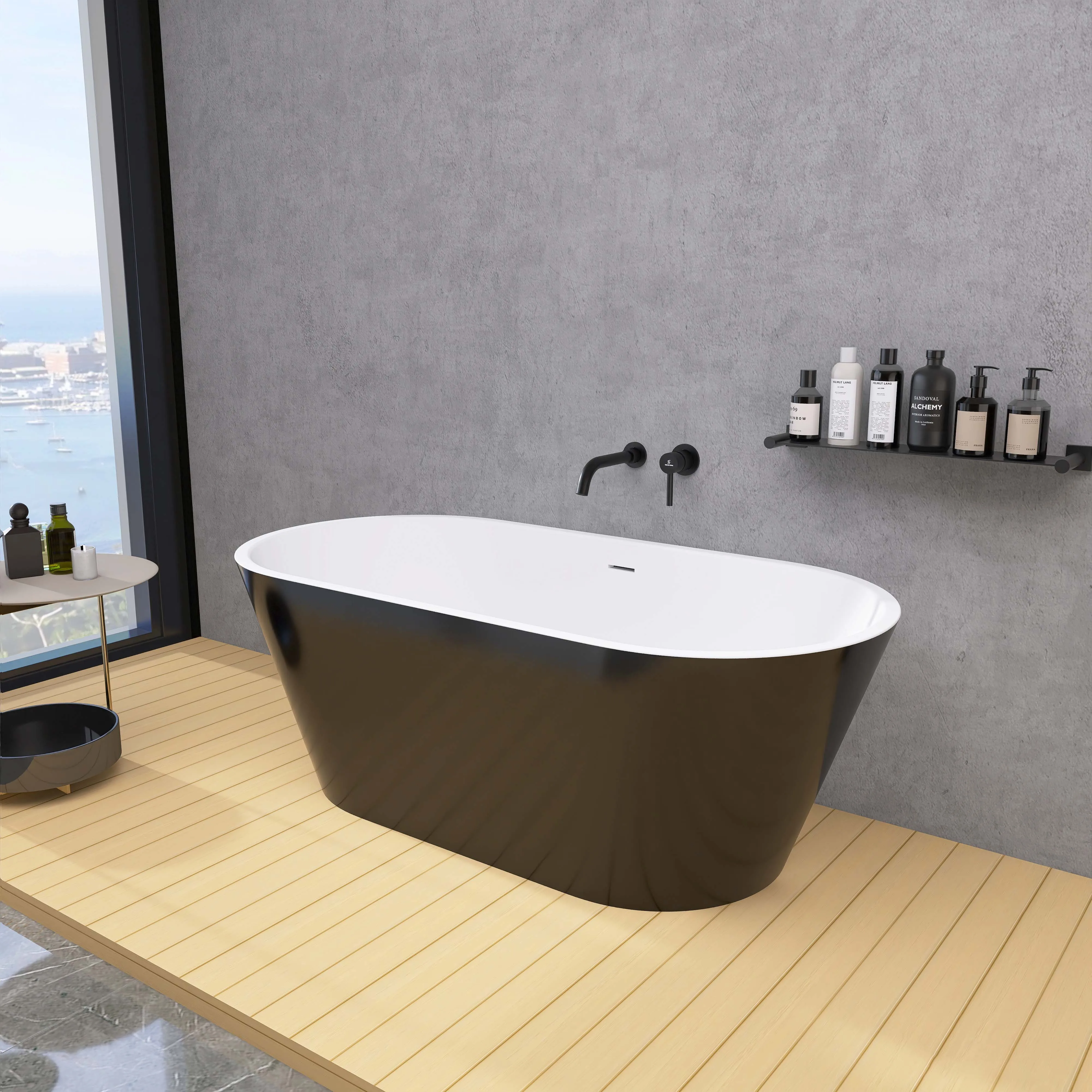 59" Acrylic Free Standing Tub - Classic Oval Shape Soaking Tub, Adjustable Freestanding Bathtub with Integrated Slotted Overflow 3