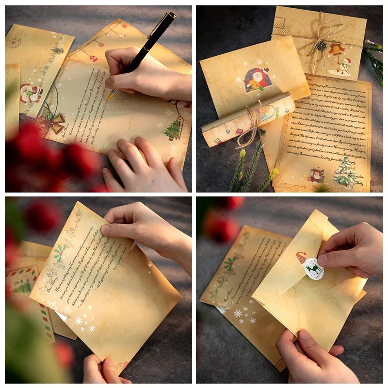 Merry Christmas Envelopes Kawaii Santa Claus Snowman Letter Paper DIY Xmas Gifts Invitation Greeting Cards Envelopes Stickers kraft paper envelopes mailing envelopes gift card envelopes
