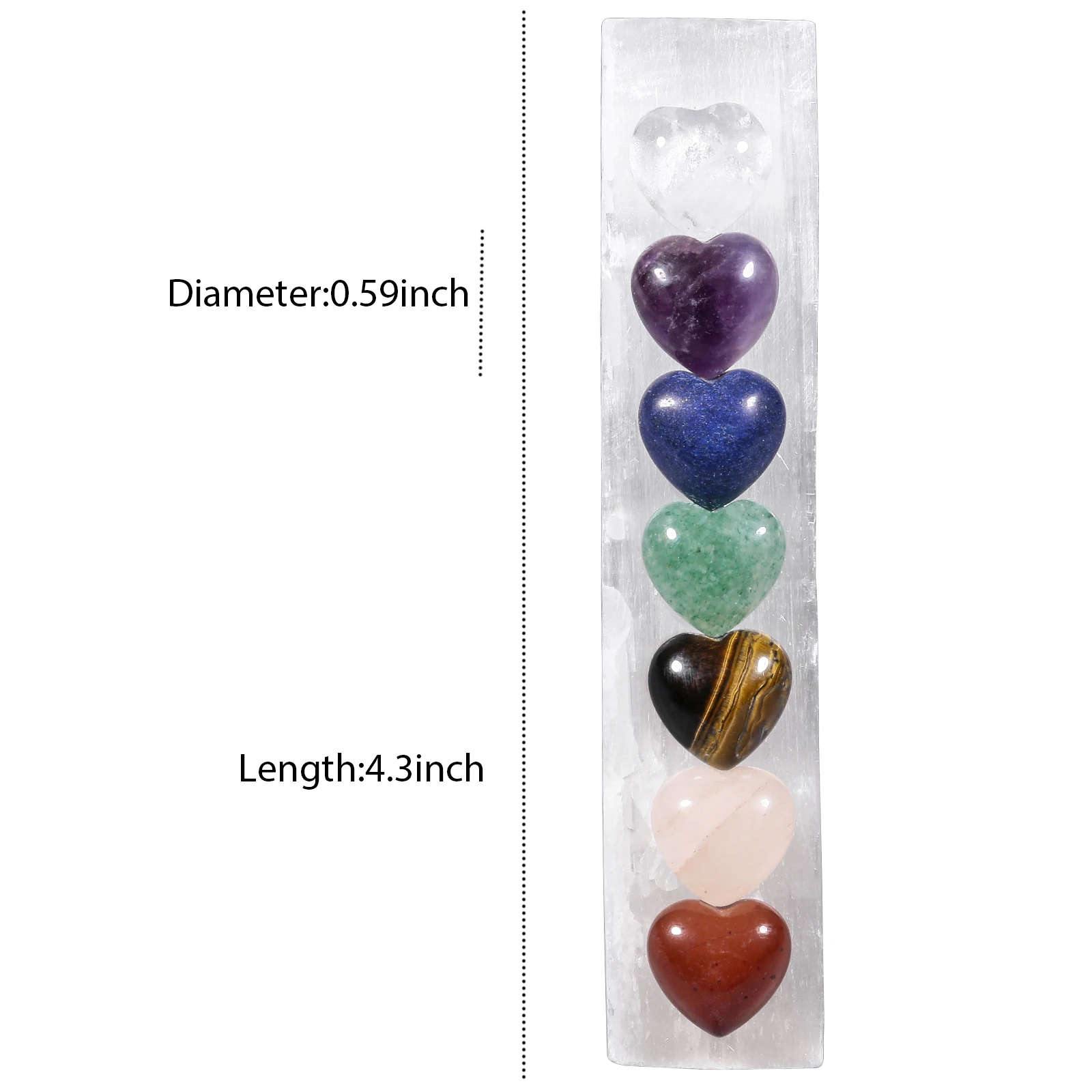 Healing 7 Chakra Puff Love Heart Stones On Selenite Wand For Chakra Balancing Home Decoration
