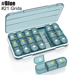 Large Capacity Moisture - Resistant Weekly Pill Organizer and Vitamin Storage Box (Blue - 21)