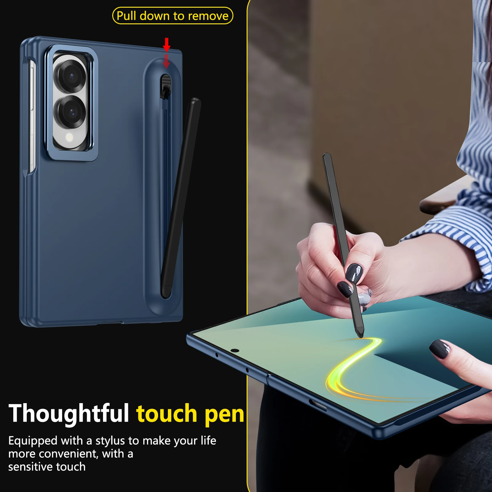 All-In-One Hinge Protection Phone Case with Stylus and Tempered Film Kickstand Cover