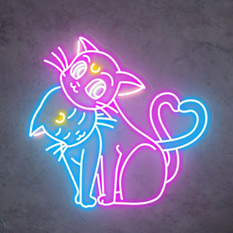 Custom Cute Kitty Neon Sign Cat Pattern Name Sign 12V Acrylic Girls Neon LED Light Party Gift Room Decor