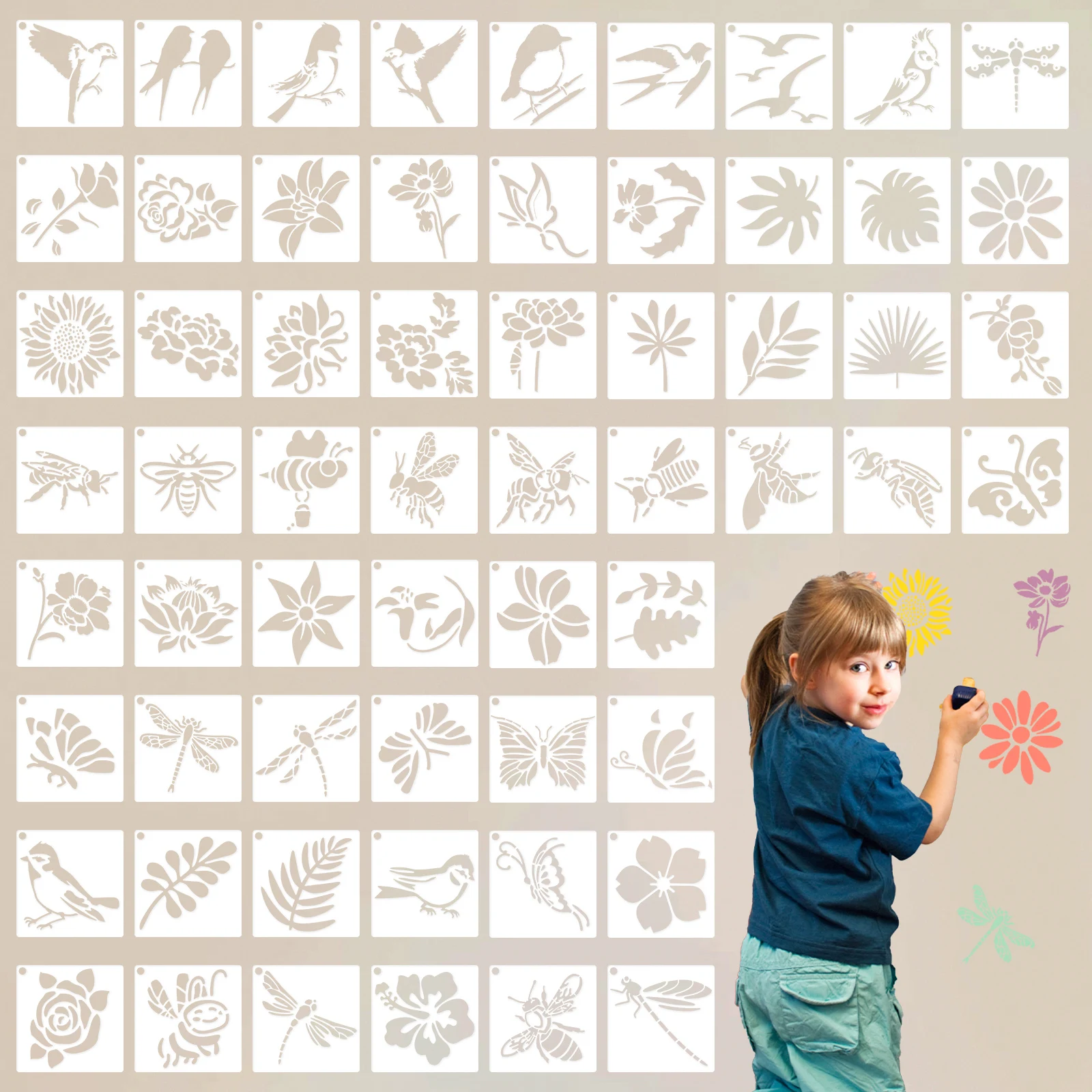 18 Stencil A Forma Di Piante E Animali, Maschere Riusabili Per Pittura, Foglie E Fiori, Per Legno, Tela, Mobili, DIY, 7,6x15,3 Cm