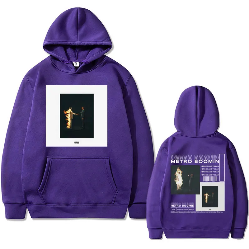 Rapper Metro Boomin Heroes & Villains Music Album Graphics Hoodie Male Hip Hop Oversized Sweatshirts Men's Casual Black Hoodies