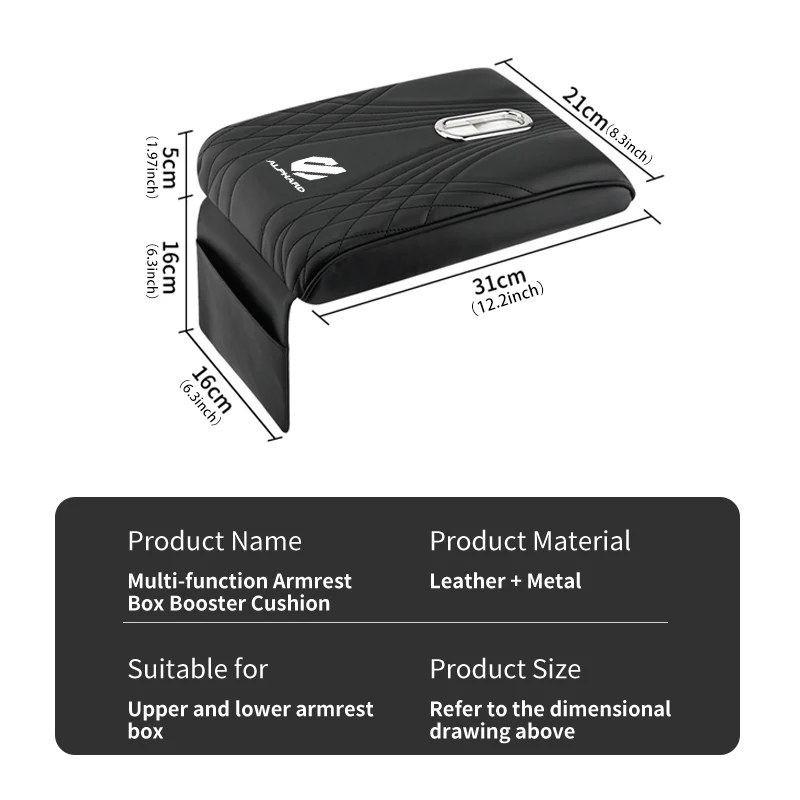토요타 알파드 벨파이어 10 20 시리즈 2003-2011 2012 2013용 자동차 다기능 암레스트 박스 부스터 쿠션 가죽 높이 조절 패드