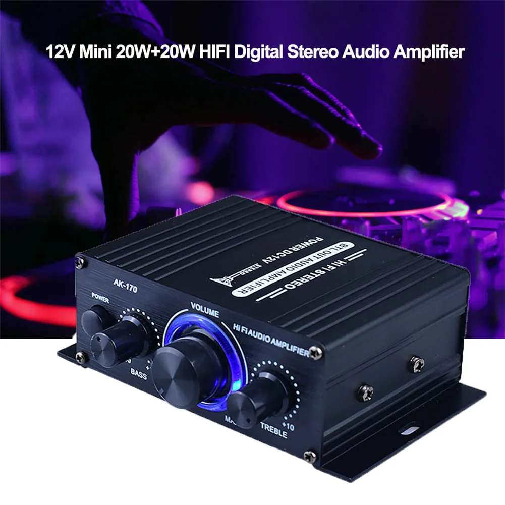 AK170 Audio Amplifier Subwoofer Speaker Amplifier Stereo HiFi Amp 40W 12V Channel Integrated Mini Amplifier For Passive Speaker aiyima bluetooth 5 0 ma12070 class d mini amplifier hifi fever audio power amplifiers stereo 2 0 mp3 lossless player 50w×2
