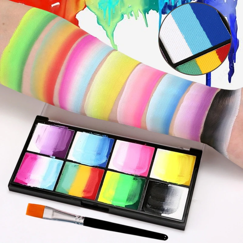 Dual-Tone Face  Body Paint Palette - Rainbow Stripe Makeup Kit for Cosplay  Halloween
