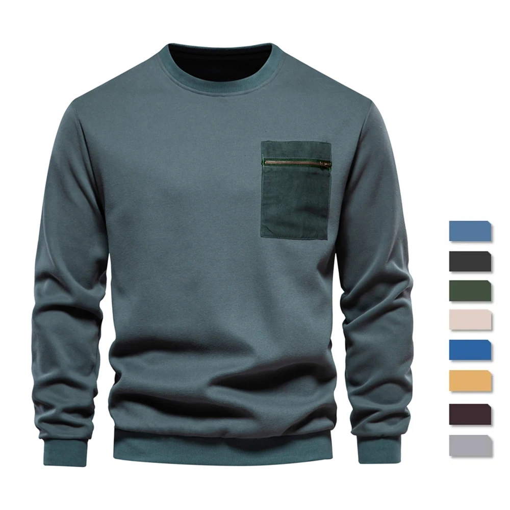 

Autumn 2023 New Long-sleeved Sweater Trend Retro Men's Loose Casual Round-neck Pullover Men's Pocket Sweater