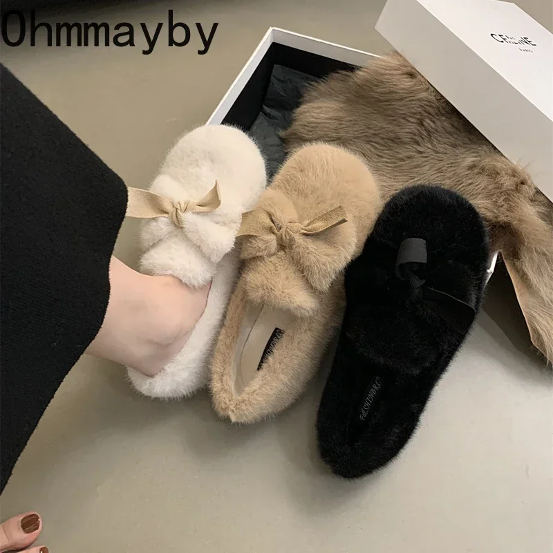

Женские мокасины с мехом, повседневные туфли на плоской подошве, без застежки, мягкая хлопковая обувь, зимний сезон