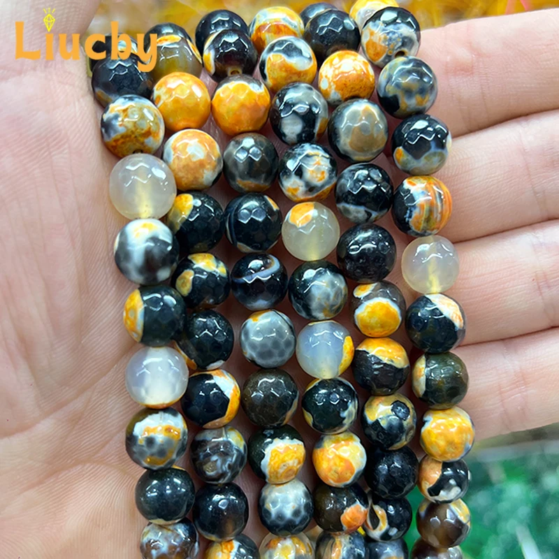 Naturstein Orange-Gelber Feuerachat Drachenmuster Perlen für Schmuckherstellung DIY-Zubehör Handkette 6/8/10mm 15' Großhandel