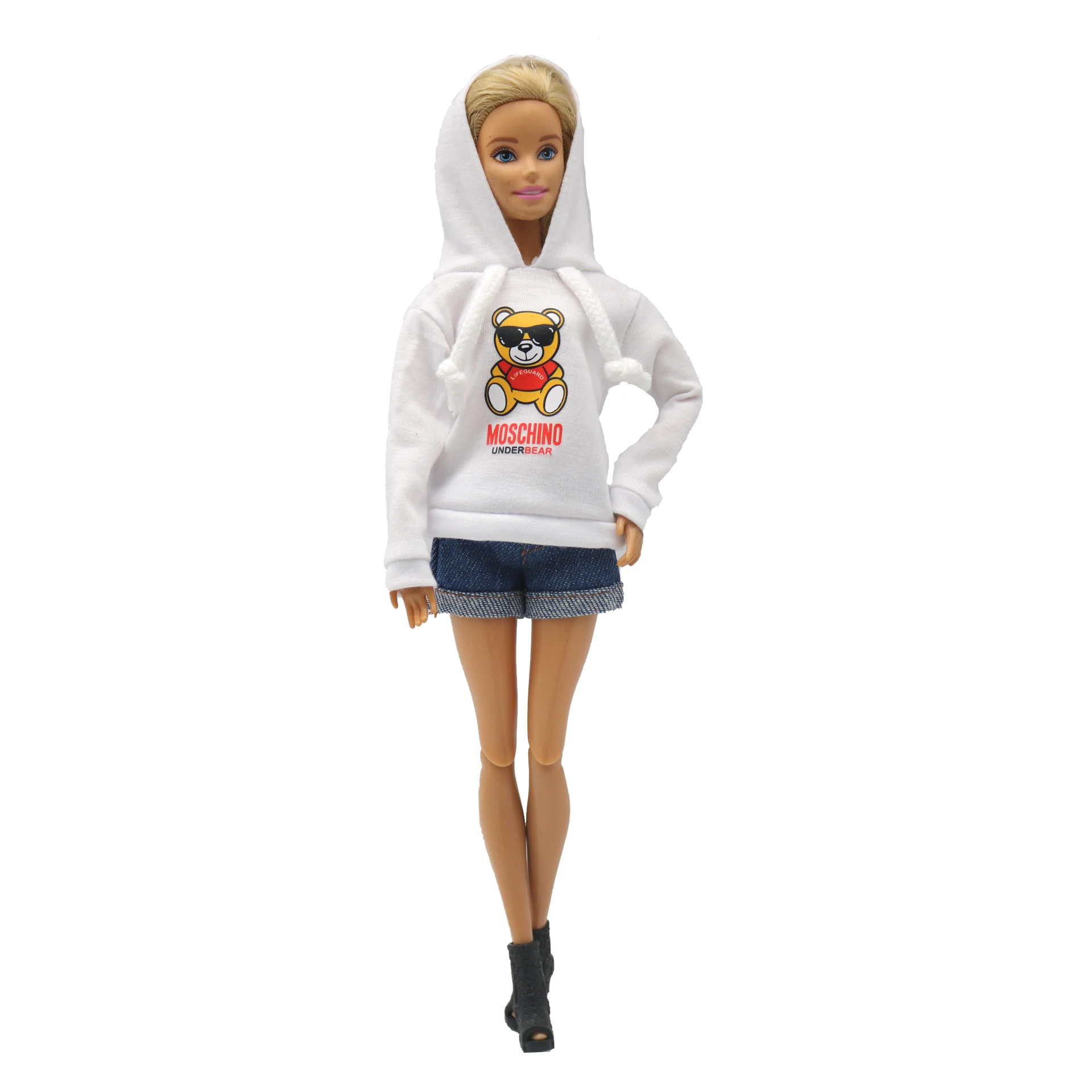 New 30cm 1/6 Doll jeans shorts long sleeves bear print hoodie set Daily Wear Clothes for Barbies doll Accessories