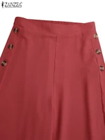 2025 Autumn Casual Suit Pants ZANZEA Elegant OL Women Wide Leg Pant Capris Solid Trouser Oversized High Waist Pantalon Palazzo - Image 5