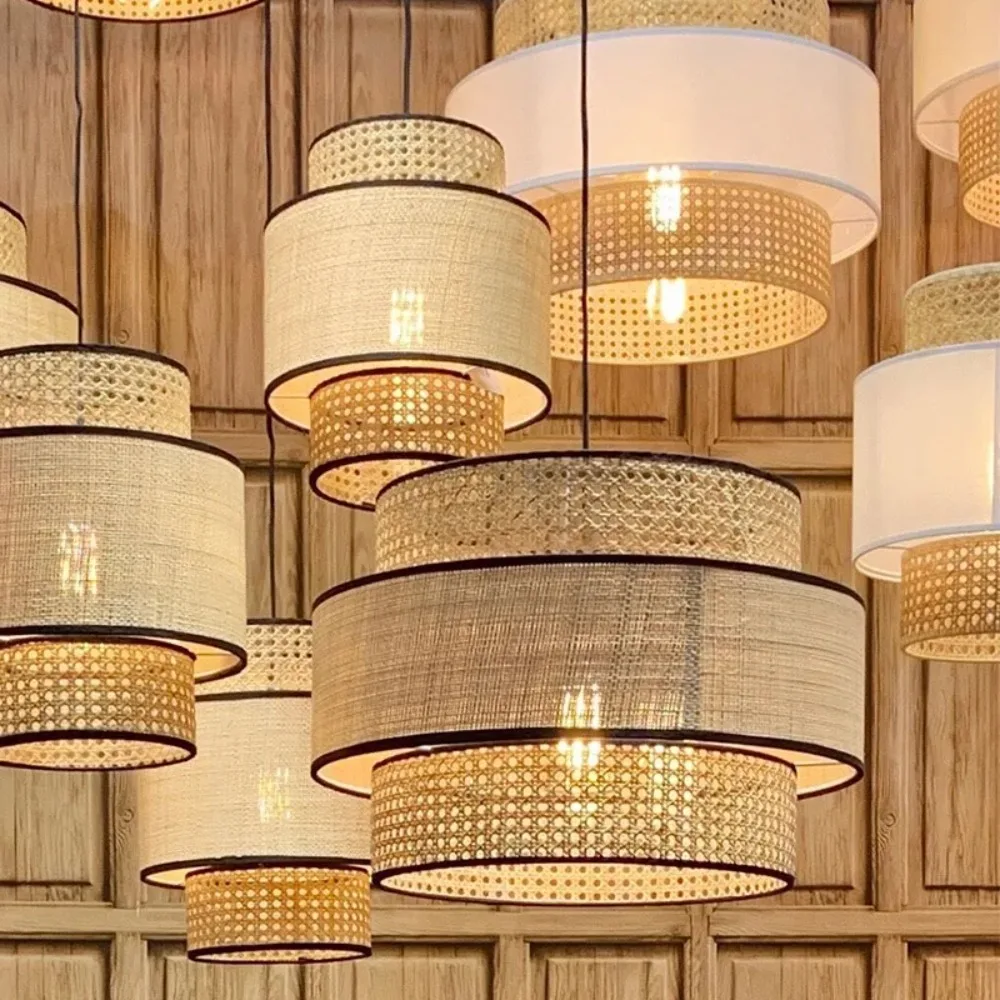 40cm E27 Chandelier Bamboo Antique Wicker Lampshade Ceiling Living Room Lamp Asian Style Natural Bamboo Hanging Light