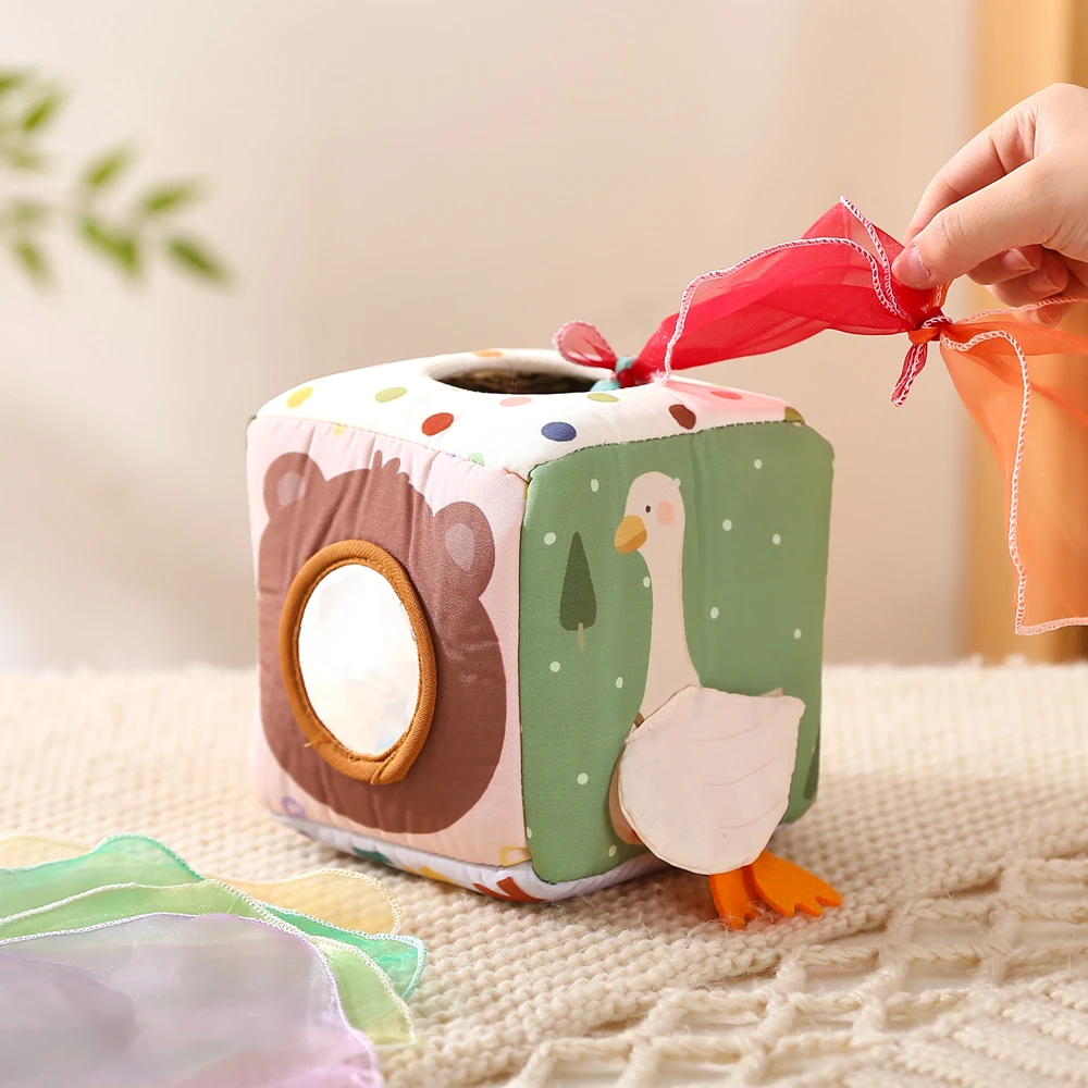 Baby Magic Tissue Box Spielzeug – 12 Seidenschals + 3 Knistertücher, Bärenspiegel, Enten-Geräusch, Weiche Baumwolle, BPA-frei, Sensorisches Geschenk – Detail 10