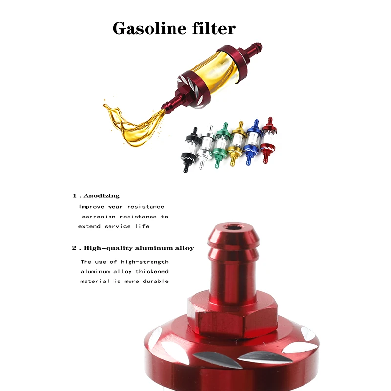 Motorcycle Gas Fuel Gasoline Oil Filter Moto Accessories For ATV Dirt Pit Bike Motocross 8mm/0.31" CNC Aluminum Alloy Glass