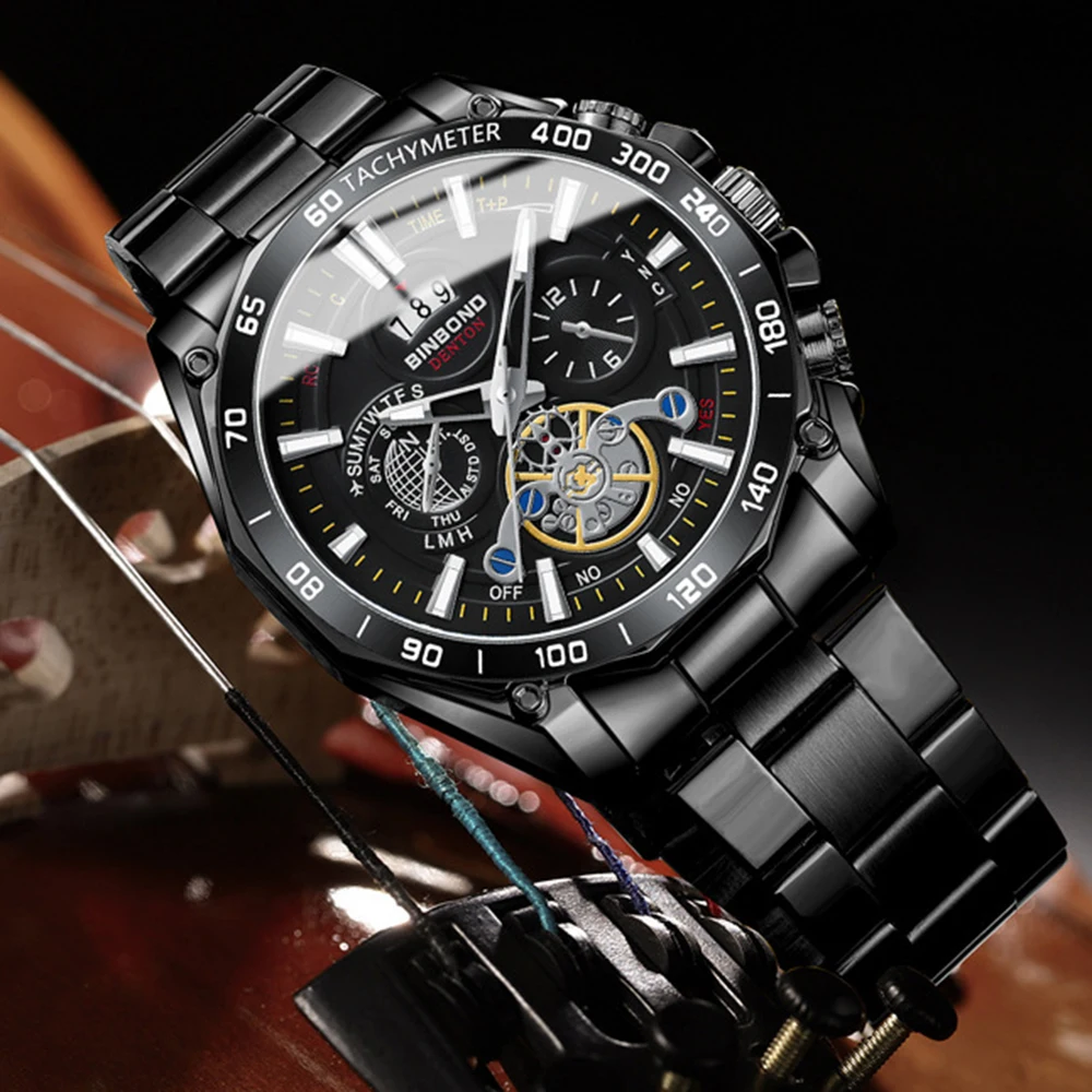 Free Shipping Gold Quartz Men's Watches Fashion Sports Wristwatch Date Luminous Male Clock Tourbillon Decoration Students' Watch