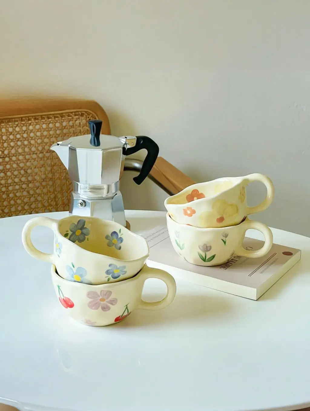 Flower Cream Style Coffee Cup Flower Creative Simp...