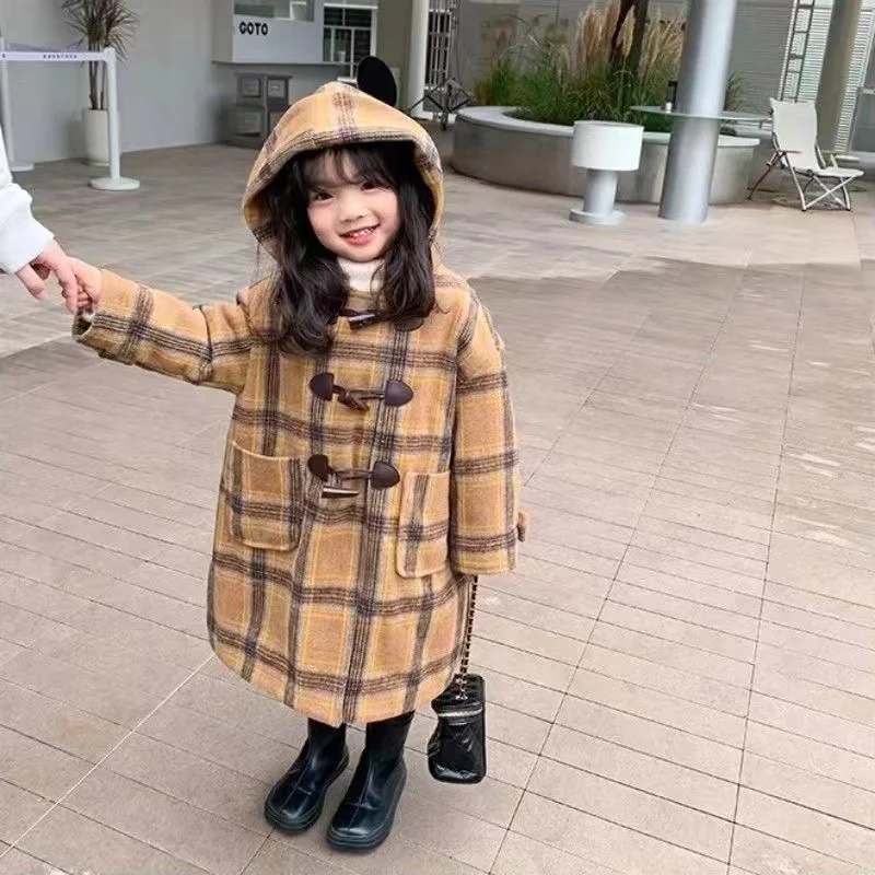 

Girls Kids Woolen Coat Jacket Overcoat 2023 Lovely Warm Thicken Winter Cotton Windproof Plus Size Children's Clothing