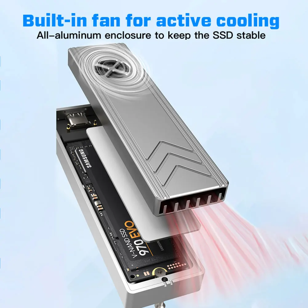 Nvme-冷却ファンを内蔵したssdケース,タイプc,m2,SSD,M.2/mキー用の
