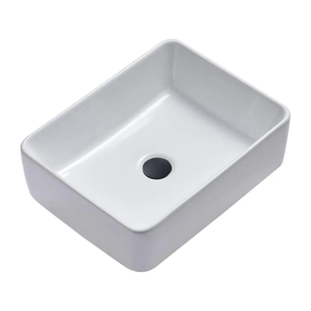 Rectangular Ceramic Vessel Sink 16"X12" White Bathroom Farmhouse European Modern Style Above Counter Easy Install Clean Smooth 6