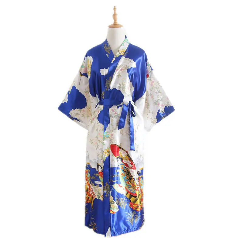 Japanese Kimono Style Cardigan Satin Bathrobe Long Pajamas Night Robe Yukata For Women Japanese Clothes Peacock Print japanese kimono,japanese kimono cardigan
