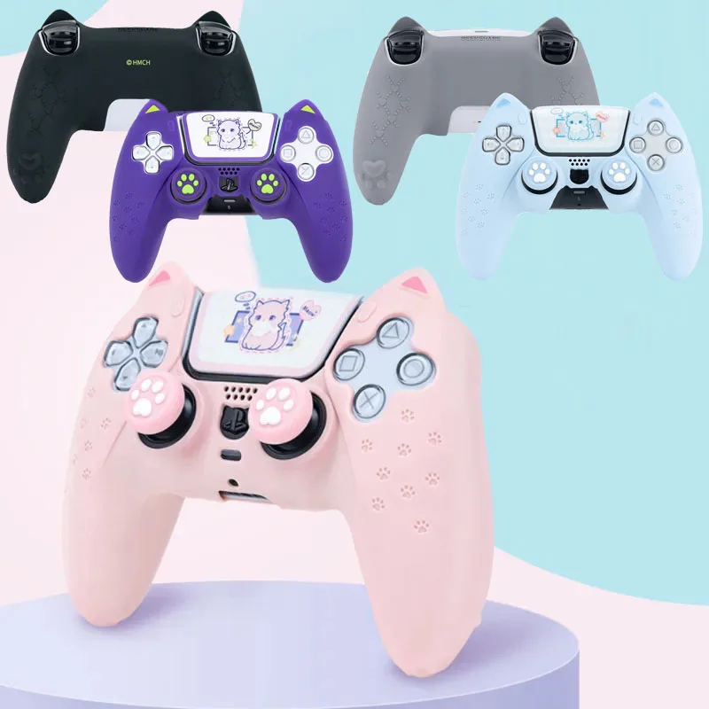 Cat Paw Pink Love Custodia Protettiva In Silicone Morbido Per La Copertura Della Pelle Per Sony Playstation Dualsense 5 Controller Ps5 Thumb Stick Gri