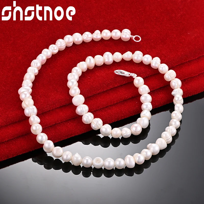 

SHSTONE 925 Sterling Silver Pearls 16-20 Inch String Chain Necklace For Women Wedding Party Fashion Jewelry