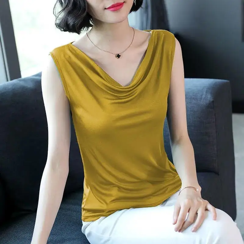 

Woman Knitted Top Summer Female Turtleneck Tank Camisole Ladies Sleeveless Slim T-shirt Vest Casual Camis G63