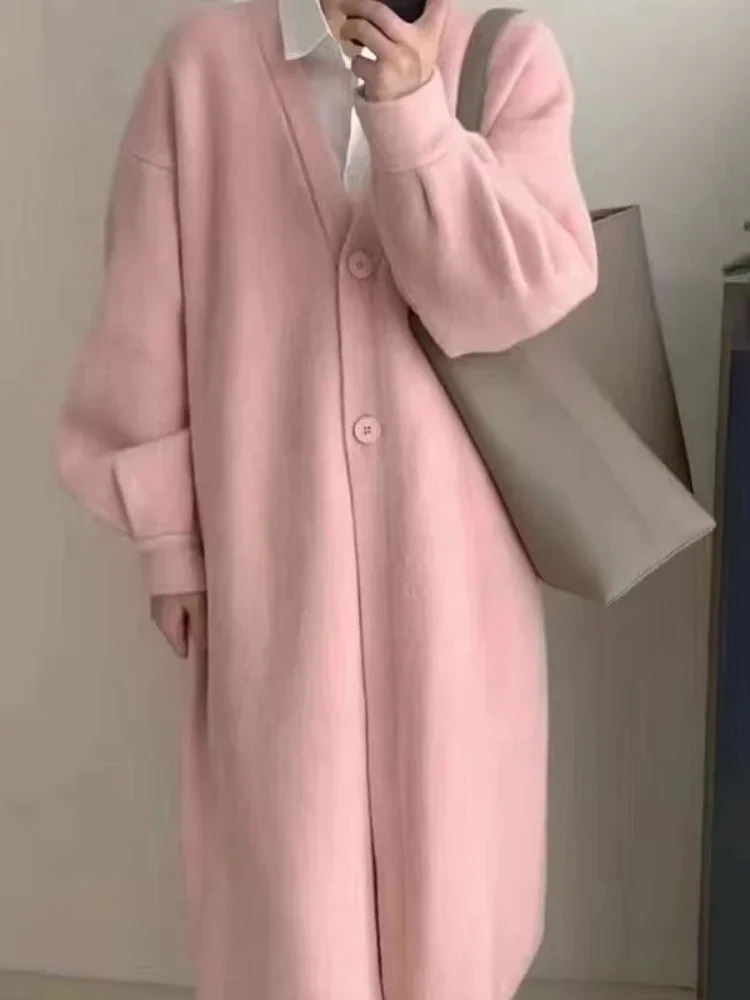 

Cardigan Woman Autumn Winter New Loose Korean Fashion Women's Sweater Solid Color V-neck Plus Size Knitted Female ZL1