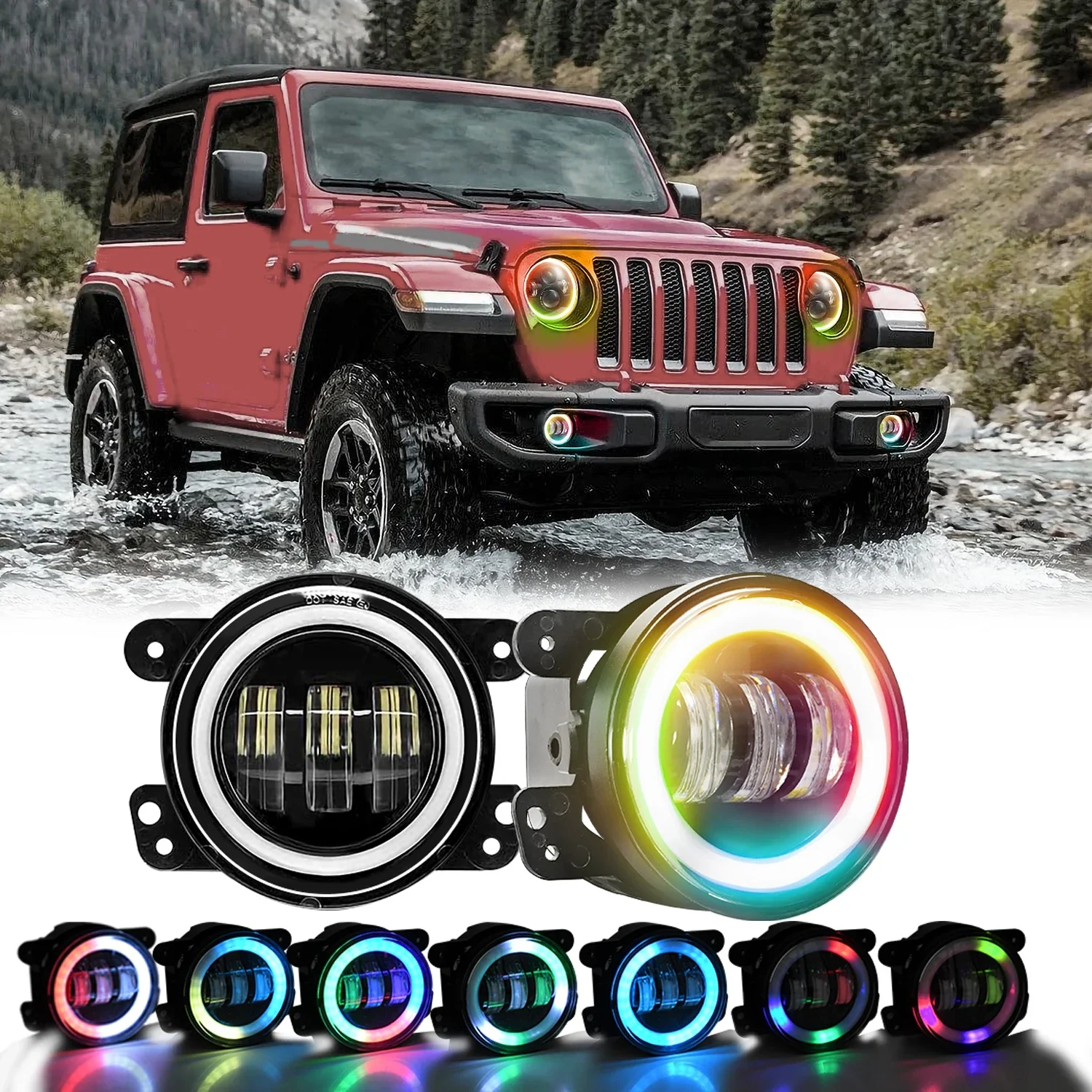Gear Coloured Light Angel Eye Led Ring Fog Light Led Lighthouse Wrangler Jeep