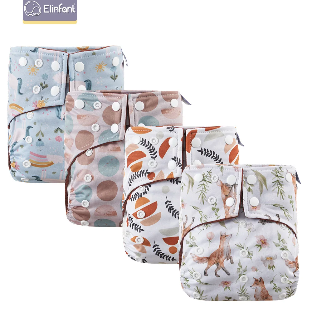 Elinfant Print Coffee Fleece Inner Waterproof Cloth Diaper