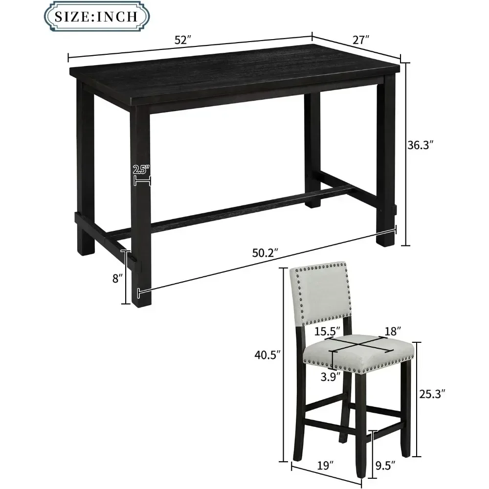 5 Piece Dining Table Set for 4,Counter Height Kitchen Table Set and 4 Cushioned Chairs for 4 Persons Dining Room Table Set 2