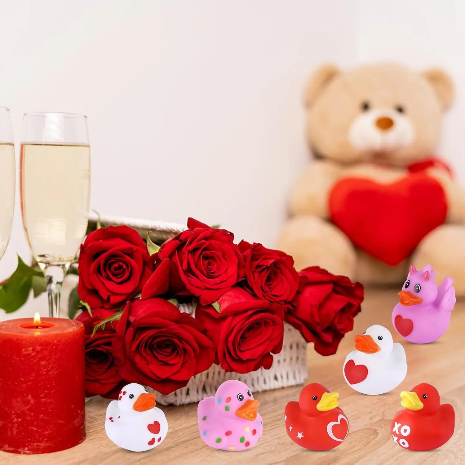 52Pack Valentine's Day Rubber Duck Bulk for Kid Funny Rubber Duck Valentine Jeep Duck for Ducking Valentine Party Baby Shower As 5