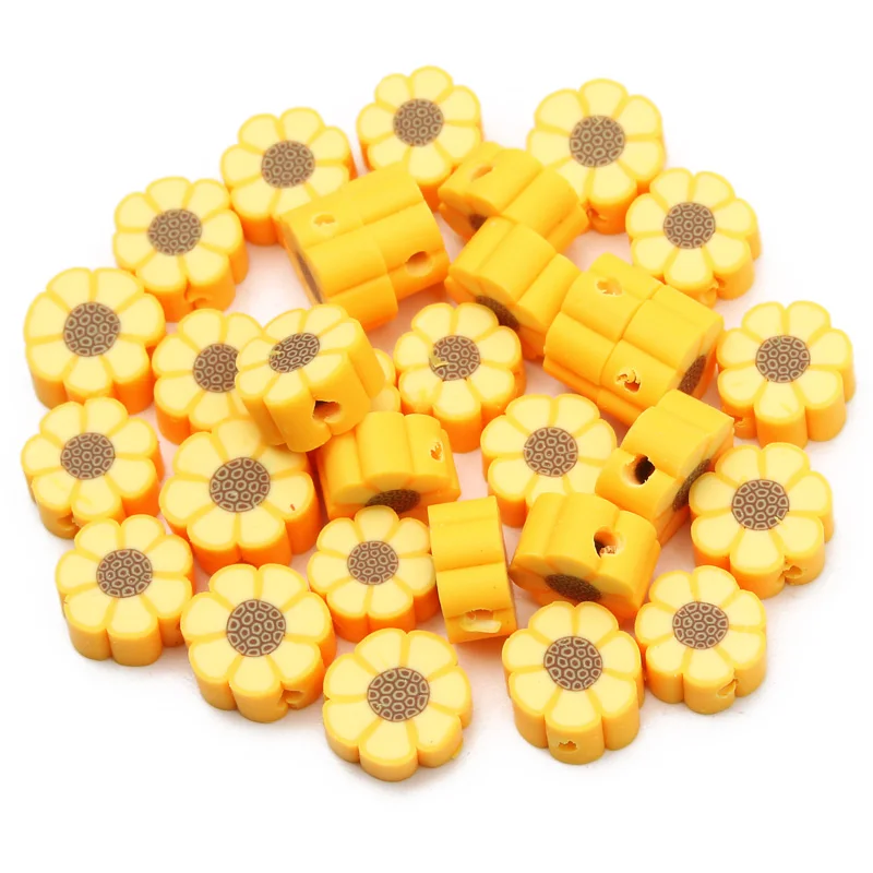 20/50/100pcs Green Clay Kiwi Sunflower Smile Animals Beads Polymer Clay  Beads For Jewelry Making