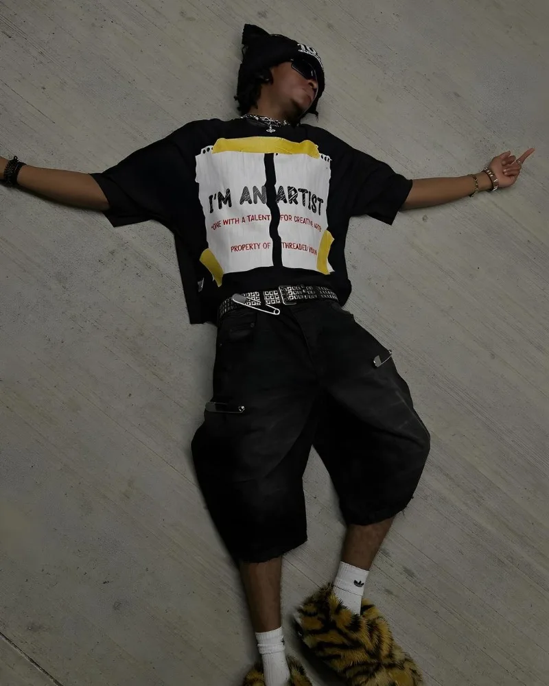 Y2K T Shirt Y2k Rock Hip-hop Fashion T-shirt American Street Harajuku Retro Letter Printing Oversized