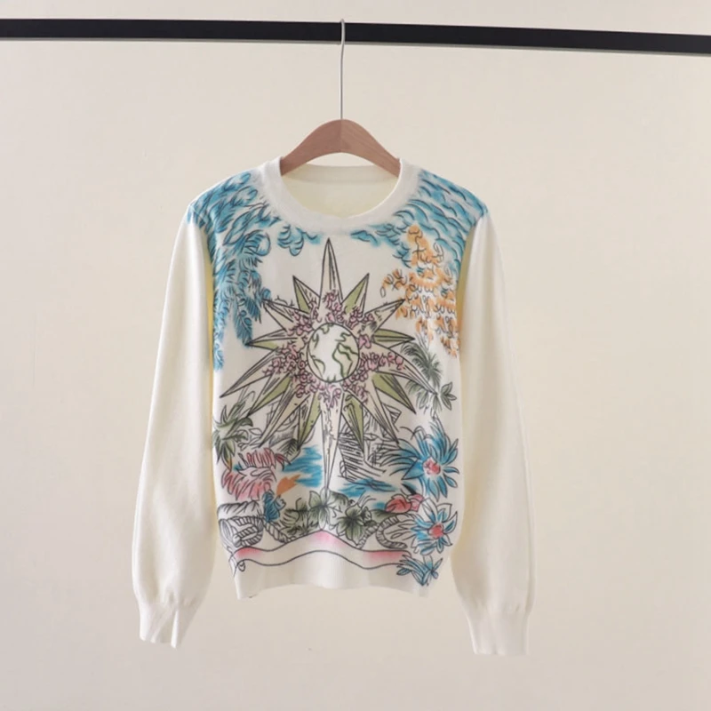 

Autumn and Winter New Star Flower Printing Slim Fit and Versatile Knitwear Pullover Bottom Sweater for Women
