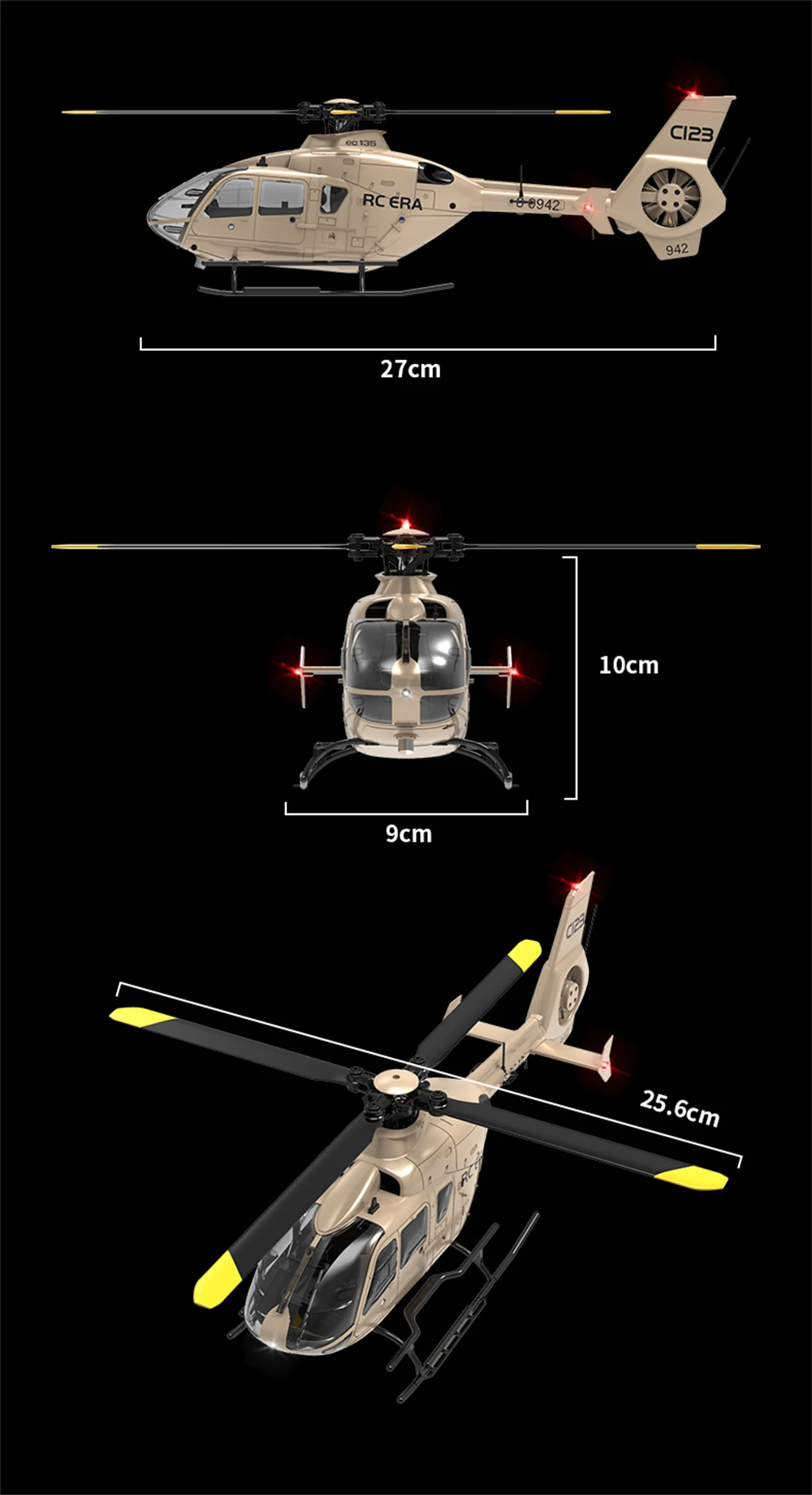 RC ERA C123 2.4G 6CH 6-Axis Gyro Optical Flow Localization Altitude Hold 1:36 EC135 Scale RC Helicopter RTF