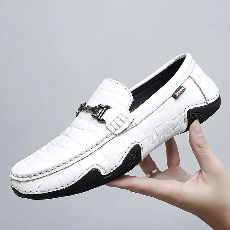 

Men's Shoes Spring and Summer Men's Casual Leather Shoes Genuine Leather Soft Leather Soft Bottom British Breathable Slip-on Gom