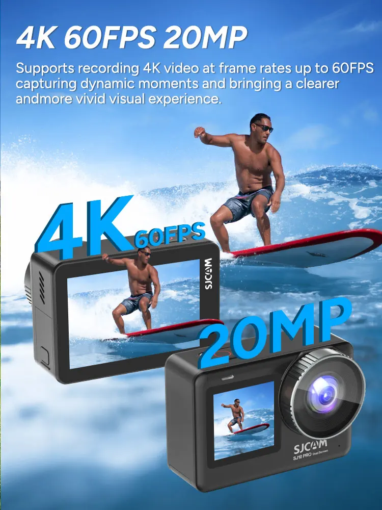 SJCAM SJ10 Pro Dual Screen Action Camera 4K 2.33" Touch Screen Camera Waterproof 5G WiFi Night Vision Active HDR Video Sports DV 2