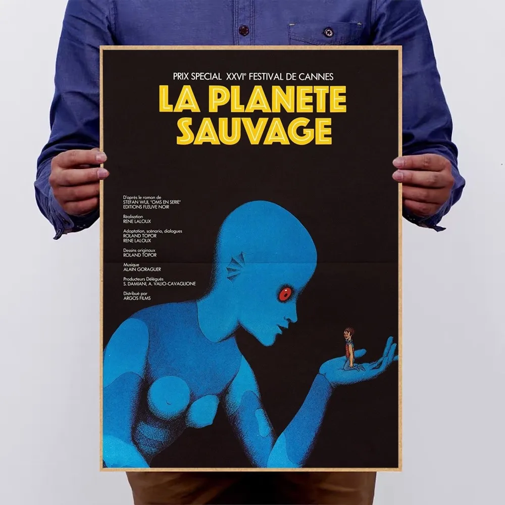 환상적인 Planet La Planete Sauvage 포스터, 액자 없는 크래프트 종이, 빈티지 포스터, 벽 예술 그림, 침실 서재 스티커