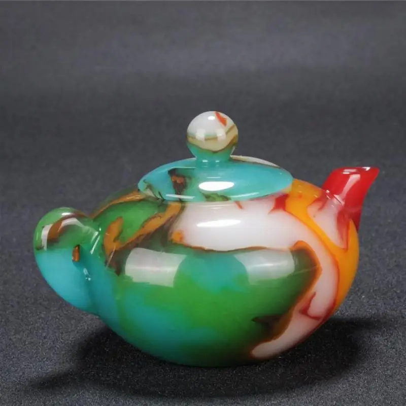

Chinese hand-carved jades Hetian Caiyu Kungfu Teapot Ornamental small pot