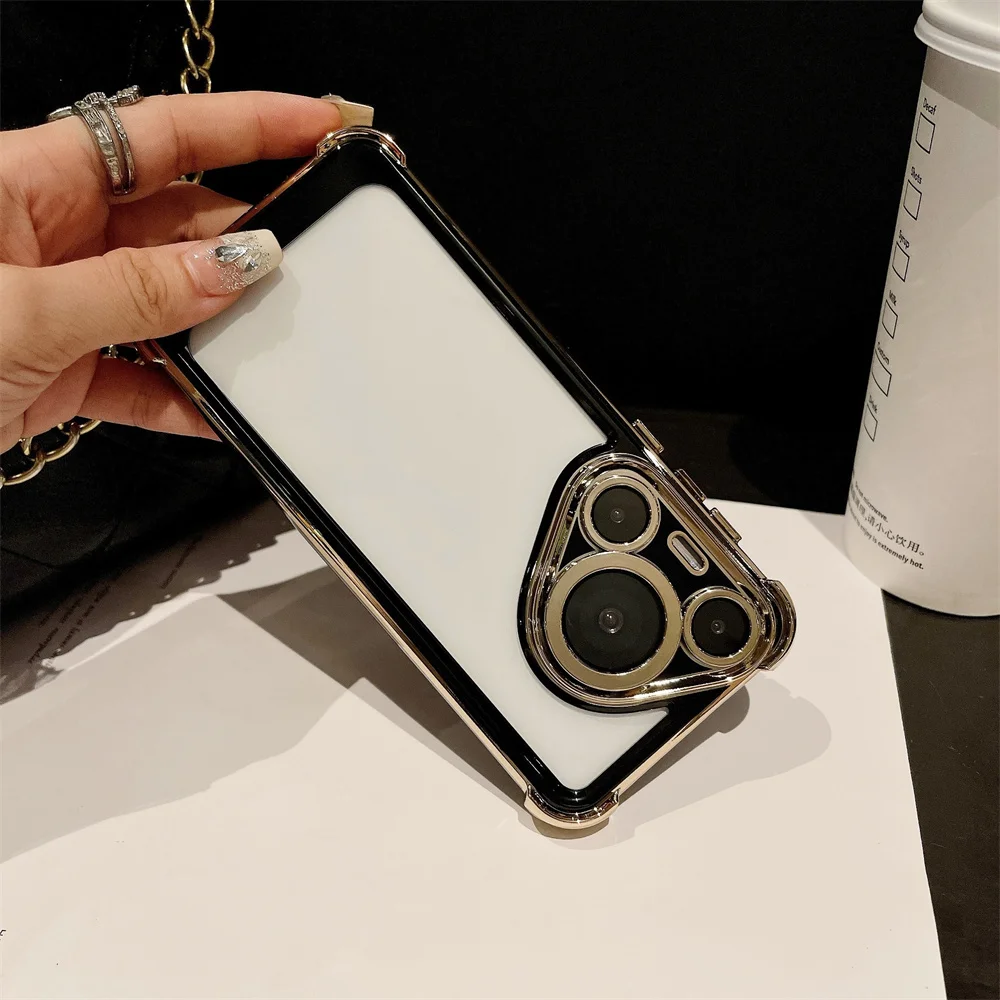 Luxury Clear Plating Phone Case with Airbag Protection and Transparent Camera Guard